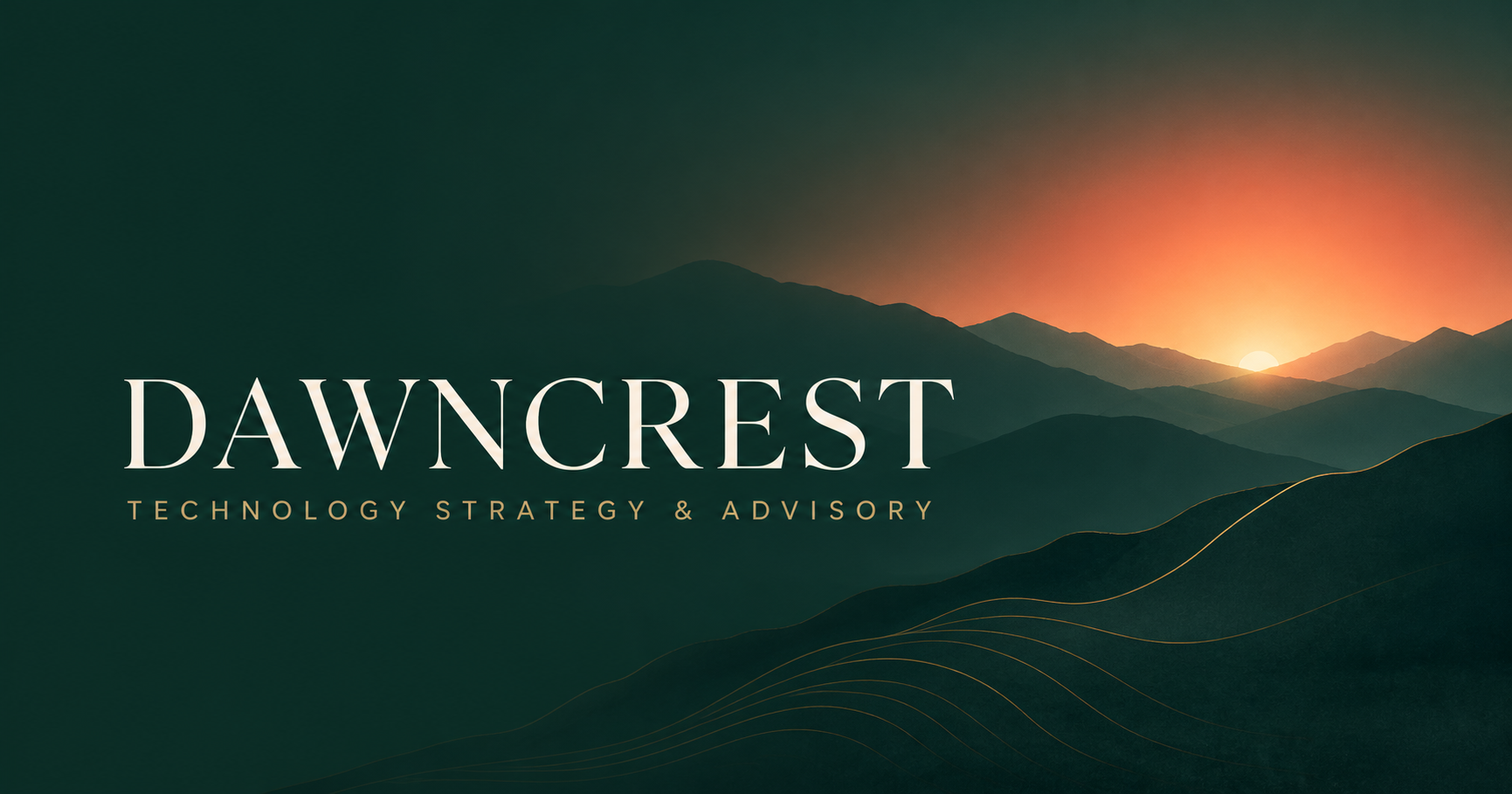 Dawncrest Technology Strategy and Advisory over mountain ridges at sunrise